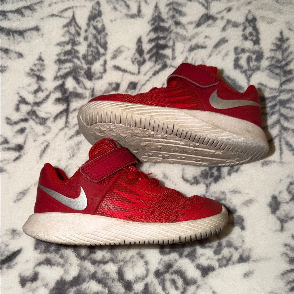 Nike Kids Red Sneakers with Silver Swoosh